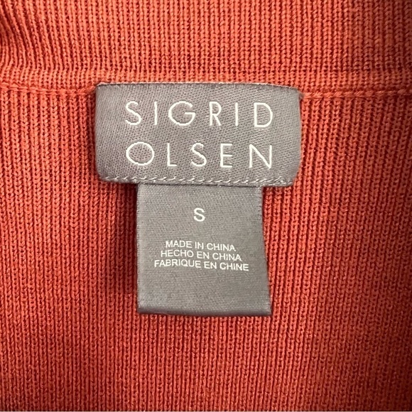 Sigrid Olsen Rust Orange Fringe Cowlneck Silk Blend Sweater Small - Picture 2 of 7